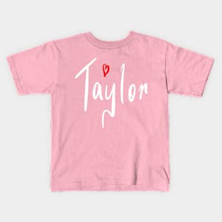 Taylor girls name woman’s first name in white cursive calligraphy personalised personalized customized name Gift for Taylor Kids T-Shirt